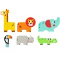 Tooky Toy Drewniane Puzzle Montessori Wielowarstwowe Tablica Zwierzątka Leśne 7 el.