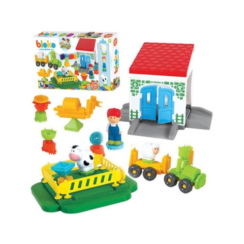 MOCHTOYS Klocki Jeżyki Pin Bricks FARMA w Kartonie 100 el. + 3 Figurki